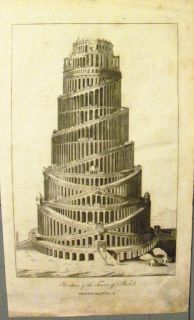 RARE C 1650 Elevation Tower of Babel Genesis Bible Mesopotamia 