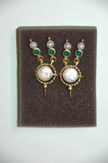 Franklin Mint Bathsheba Pearl and Emerald Earrings
