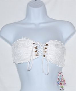 New Becca by Rebecca Virtue White Crochet Bikini Tube Top Size M Ret $ 