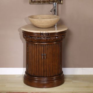 24 Bathroom Vessel Vanity Stone Sink Basin English Chestnut Finish 