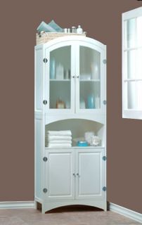 Elegant White Wood B athroom Linen Storage Cabinet and Decor