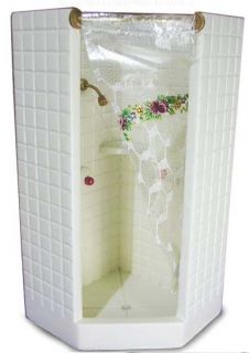 Dollhouse Mini Bathroom Shower Stall Tiled Bath Furniture w Curtain 