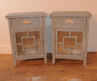 Pair Mirrored Coastal Bedside Tables Cabinets Chests