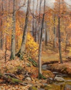   New York Impressionist Antique Oil Painting Frank Barney Forest