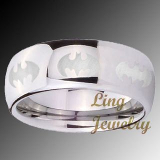 8mm Tungsten Dome Batman Wedding Ring Sz 8