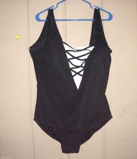It Figures Swimsuit Black with Crisscross Look Tummy Thinner Plus 