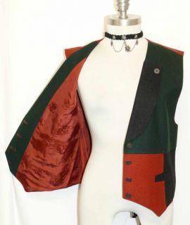 Baur Red Green Black Boiled Wool Women Austria Sport Coat Dress Vest 