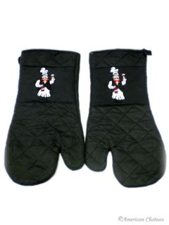 set of 2 fat french chef black bbq kitchen oven mitts this set of 