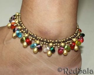 Handmade Anklet Ankle Bracelet Bells Glass Beads Colors