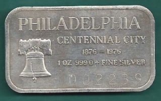 Silver Bar Liberty Bell Philadelphia Centennial City