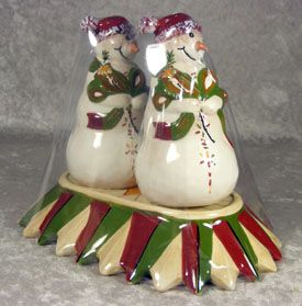   Bell Figural Snowmen Salt & Pepper Shakers with Stand