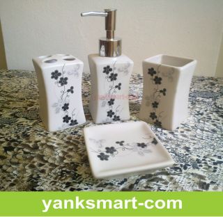Lotus 4 Pieces Ceramic Bathroom Accessories Set Vanity Dispenser YC 