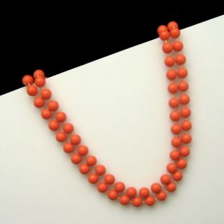 Vintage Faux Coral Acrylic Beads Necklace Flapper 54 inch Very Pretty 