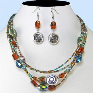 Western Multi Layer Turquoise Brown Bead Necklace Set