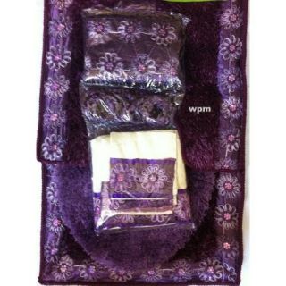 19pc BATHROOM rug set Luxury Purple flower bath shower curtain/towels 