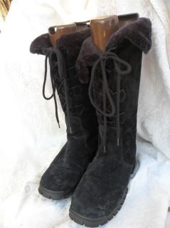 Khombu Bellino tall black suede warm fur lined lace up winter boot 9 