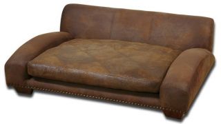 Luxe Designer Brown Leather Large Dog / Pet Sofa Bed Suede Classic 
