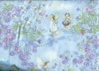 Sweet Fairies Flowers on Lt Blue Cotton Quilt Fabric