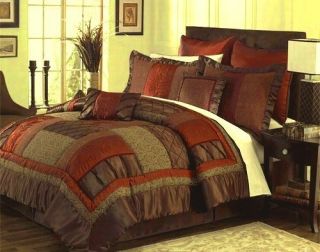 8PC Bed in A Bag Soho Chocolate Reddish Orange Patchwork Comforter Set 