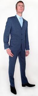 Ben Sherman Blue Black BS321 Tonic Suit Slim Fit 3 Button Mod Suit Two 