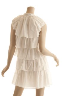 BCBG Max Azria White Woven Tiered Ruffle Dress Size S