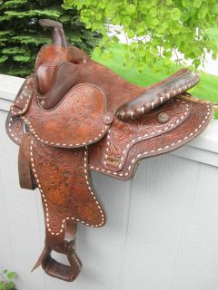 Good ACTION COMPANY 15 BUCKSTITCHED WESTERN TOOLED CARVED SADDLE