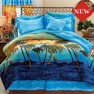   Boat Palm Tree Blue Summer Beach Twin Full Comforter Set