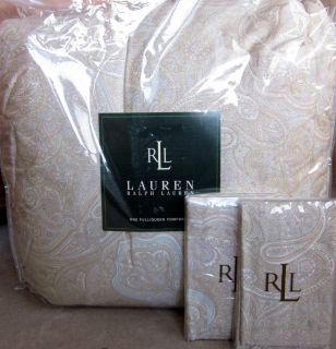 Ralph Lauren CORAL BEACH Paisley Full Queen Comforter + Euro Shams 3 