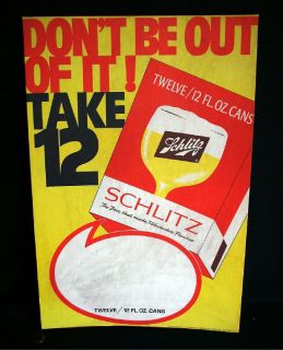 Vintage 1970 Schlitz Beer Brewing Co Cardboard Sign