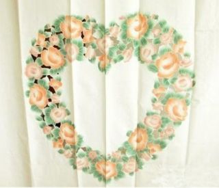 Beautiful Heart Shape Rose Embroidery Cutwork Shower Curtain Valance 
