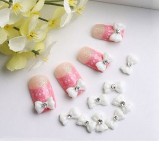   Little Bow Flower with Rhinestones Nail Art Decoration Gift New