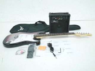 Pyle Pro PEGKT15GS Beginner Electric Guitar Package Grey Silver