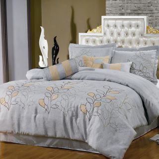 luxury queen size silver linen 11 piece bed in a bag