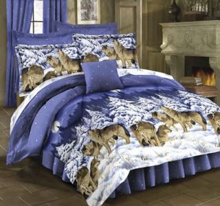 Midnight Wolves Wolf Rustic Lodge Cabin Northwood Woodland Blue Bed in 