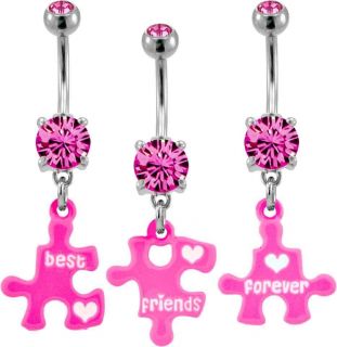 Puzzle Piece Best Friends BFF 3 Piece Navel Bar Belly Piercing Ring 