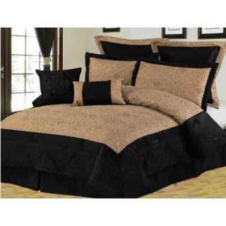 Queen size Bed in a Bag 8 pc Comforter Bed Bedding Set Black Gold 