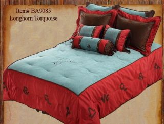 Western Turquoise Longhorn King Comforter Bedding Set 7