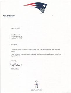 Bill Belichick Signed Letter New England Patriots Letterhead Auto 