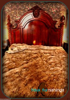 Faux Fur Wolf King Bed Spread Bedspread Comforter Fake Bear Accent 