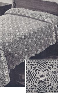 Vintage Crochet Pattern Motif Blck Bedspread Irish Rose