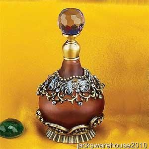 Beautiful Bejeweled Floral Frosted Glass Perfume Bottle