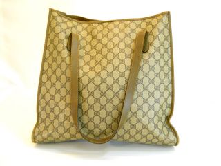USED Gucci GG Monogram Coated Canvas/Leather Tote bag Auth Free SH 