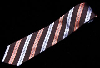 Ike Behar Tie Brown with Orange and Silver Stripes Mint NR