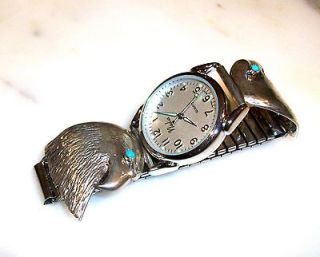 GORGEOUS STERLING EAGLE HEAD WATCH w/TURQUOISE EYES ~ NEW IN BOX 