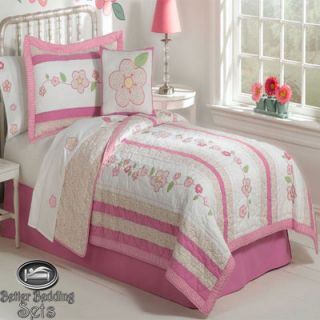 Girl Children Kid Pink Flower Quilt Bedding Bed Set for Twin Full 