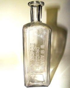  Old N B Adams Druggist Medicine Glass Bottle Belpre Oh Ohio