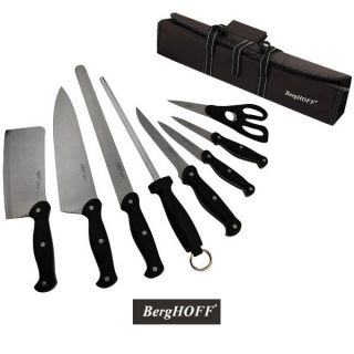 Berghoff Pro Knife Set with Roll Bag 9 Piece Steel Cutlery Prof Chef 
