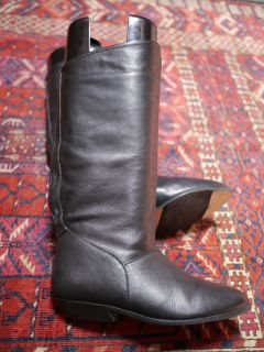 Vintage 1980s Bellini Brazilian Black Leather Calf Pirate Slouch Boots 