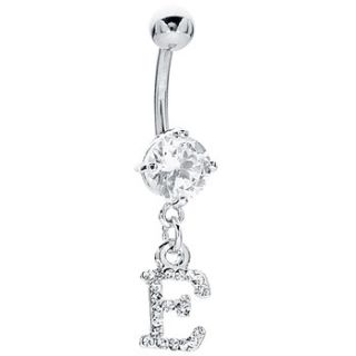 CZ Sparkling Initial E Dangle Belly Button Navel Piercing Ring   14G
