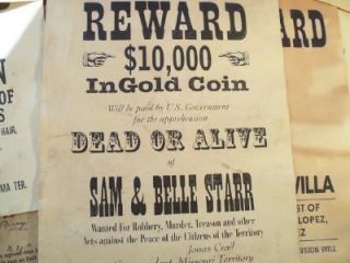   OUTLAW WANTED REWARD POSTERS SIGNS NOTICES J JAMES SAM & BELLE STARR